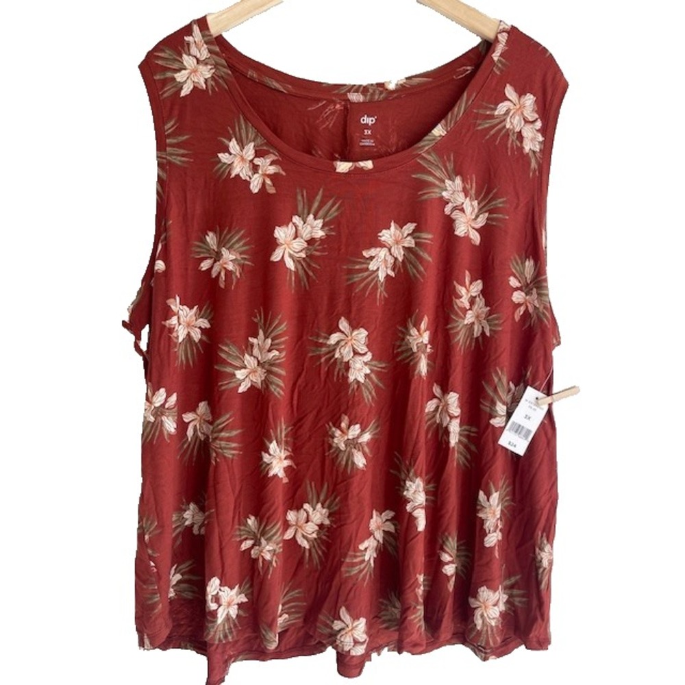 Dip Womens Burnt Orange Floral Tank Top Blouse Size 3X